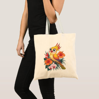 Bolso De Tela Aves amarillas adorables con flores