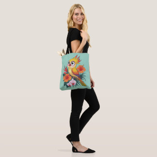 Bolso De Tela Aves amarillas adorables con flores