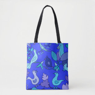 Bolso De Tela Aves azules