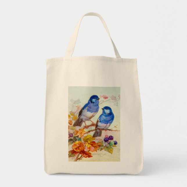 Bolso De Tela Aves azules (Frente)