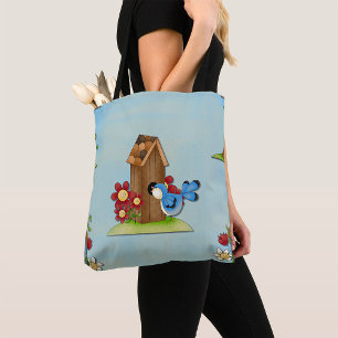 Bolso De Tela Aves azules