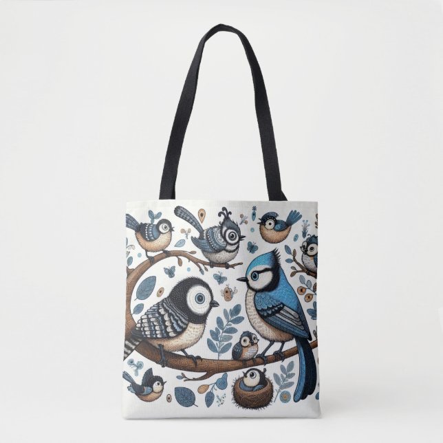 Bolso De Tela Aves Azules Quirky (Anverso)