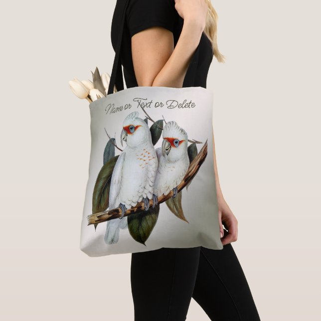 Bolso De Tela Aves Blancas Cockatoo de larga factura Nombre hoja (Detalle)