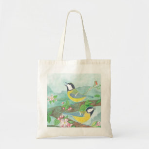 Bolso De Tela Aves cantando en una rama de árbol floreciente