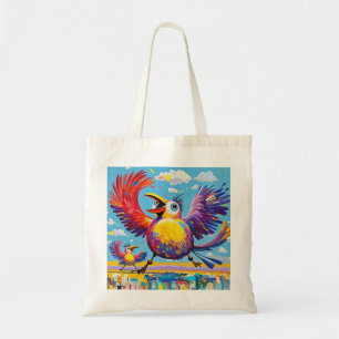 Bolso De Tela Aves colorido arte abstracto gordo gigante lindo