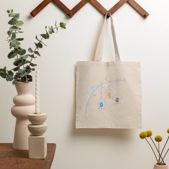Bolso De Tela Aves Cuestas Alegres En Jaulas Tote Bag (Subido por el creador)