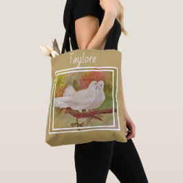 Bolso De Tela Aves de amor blanco