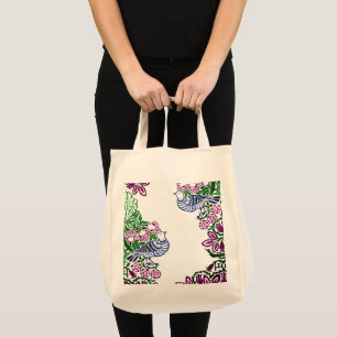 Bolso De Tela Aves de Arte Popular Flores Acorns