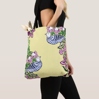 Bolso De Tela Aves de Arte Popular Flores Acorns
