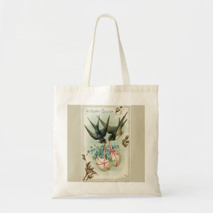 Bolso De Tela Aves de época llevando huevos de Pascua amarillo