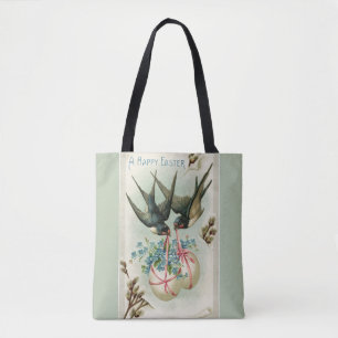 Bolso De Tela Aves de época llevando huevos de Pascua verdes