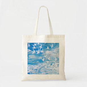 Bolso De Tela Aves de la Costa Azul Arte de acuarela moderna