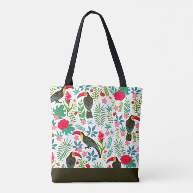 Bolso De Tela Aves de la Toscana y patrón de flores tropicales (Reverso)