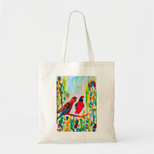 Bolso De Tela Aves de rosella en una acuarela arbolada