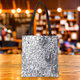 Bolso De Tela Aves en blanco y negro Patrón divertido y capricho