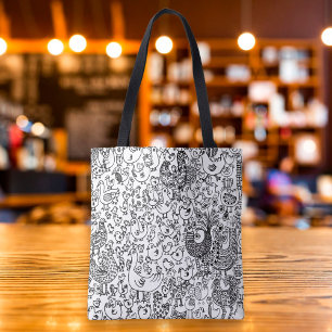 Bolso De Tela Aves en blanco y negro Patrón divertido y capricho