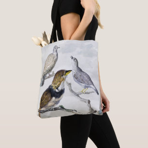 Bolso De Tela Aves en Rama Arte Tono Neutral Elegante