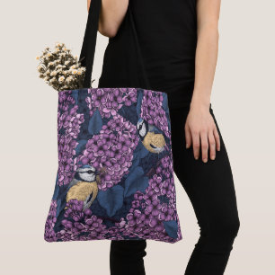 Bolso De Tela Aves en un jardín lila violeta