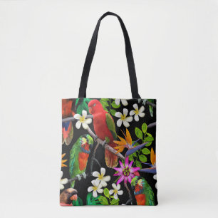 Bolso De Tela Aves Exóticas Patrón de Flores Hermosas