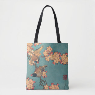 Bolso De Tela Aves flores Hokusai Arte Japonés