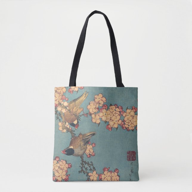 Bolso De Tela Aves flores Hokusai Arte Japonés (Anverso)