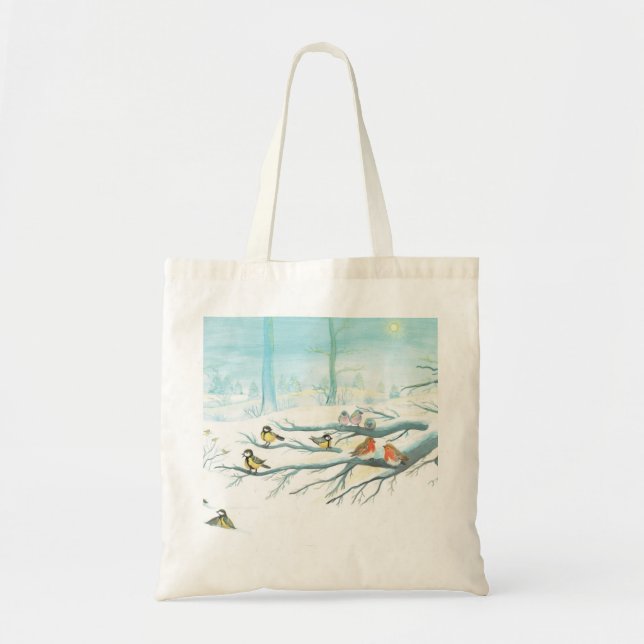 Bolso De Tela Aves forestales en invierno (Frente)