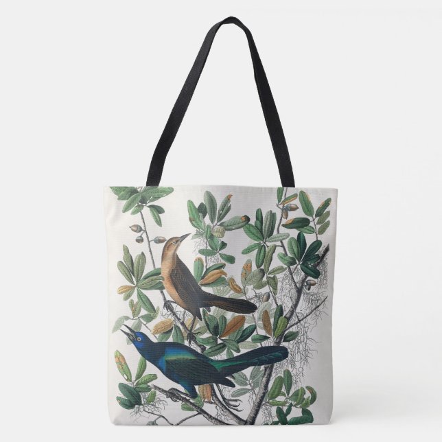 Bolso De Tela Aves Grackles (Anverso)