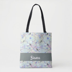 Bolso De Tela Aves grises con flores