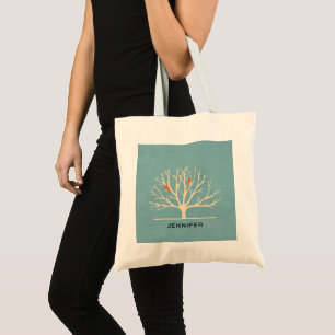 Bolso De Tela Aves Naranjas modernas en un gran Ilustracion arbo