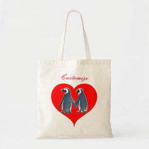 Bolso De Tela Aves Pingüinos Corazón de Pareja Pingüino Thund