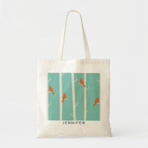 Bolso De Tela Aves retro Naranjas en el Ilustracion de los Birch