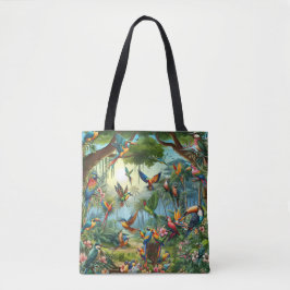 Bolso De Tela Aves tropicales coloridas entre una planta vibrant