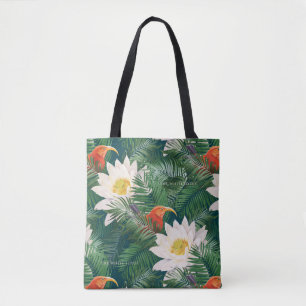 Bolso De Tela Aves tropicales del Lotus blanco y patrón de Lotus