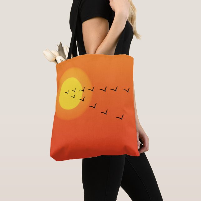 Bolso De Tela Aves volando al sol (Detalle)