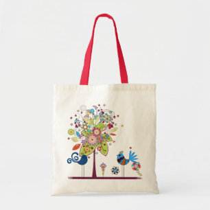 Bolso De Tela Aves y árboles