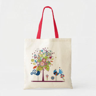 Bolso De Tela Aves y árboles