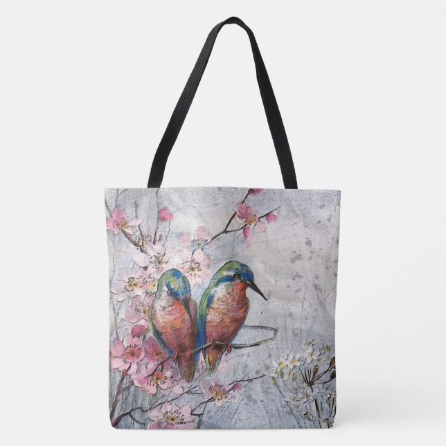 Bolso De Tela Aves y flores (Anverso)