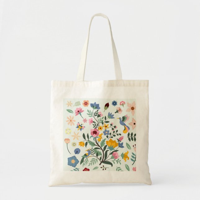 Bolso De Tela Aves Y Flores bonitos (Frente)