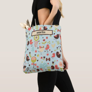 Bolso De Tela Aves y flores de amor caprichosas