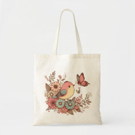 Bolso De Tela Aves y mariposas