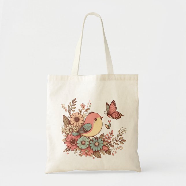 Bolso De Tela Aves y mariposas (Frente)