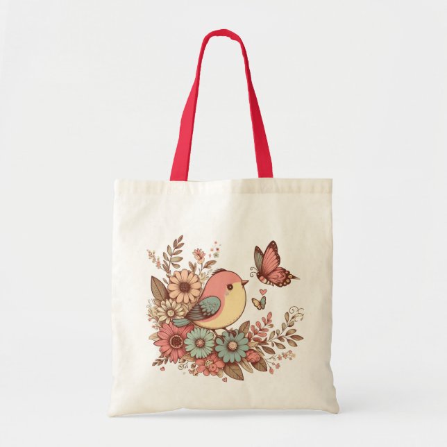 Bolso De Tela Aves y mariposas (Frente)