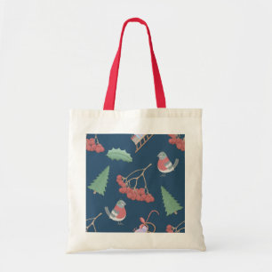 Bolso De Tela Aves y navidades azules