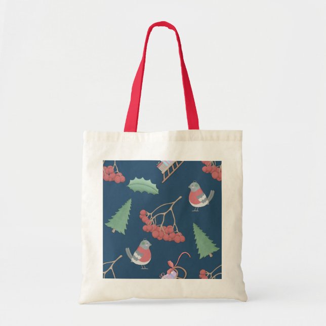 Bolso De Tela Aves y navidades azules (Frente)
