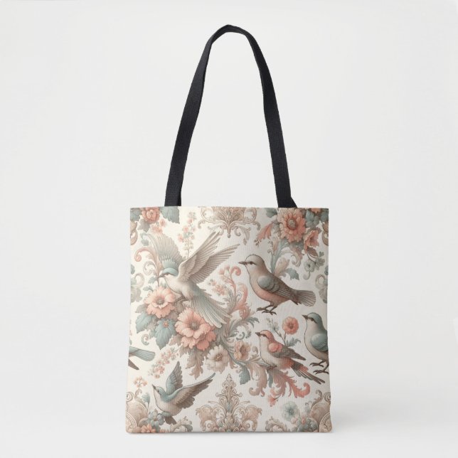 Bolso De Tela Aviario victoriano: Un jardín pastel (Anverso)