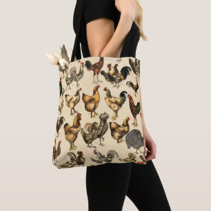 Bolso De Tela Avicultura Antigüa del Mundo Arte de Razas de Gall