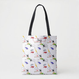 Bolso De Tela Avión Bicicletas Libros Rojo Azul Amarillo Viaje