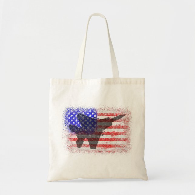 Bolso De Tela Avión de bandera estadounidense Patriótica Guerra  (Frente)