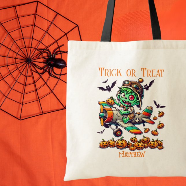 Bolso De Tela Avión piloto zombi, calabazas, Halloween (Subido por el creador)