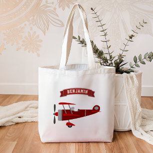 Bolso De Tela Avión Rojo Vintage Retro para Niños